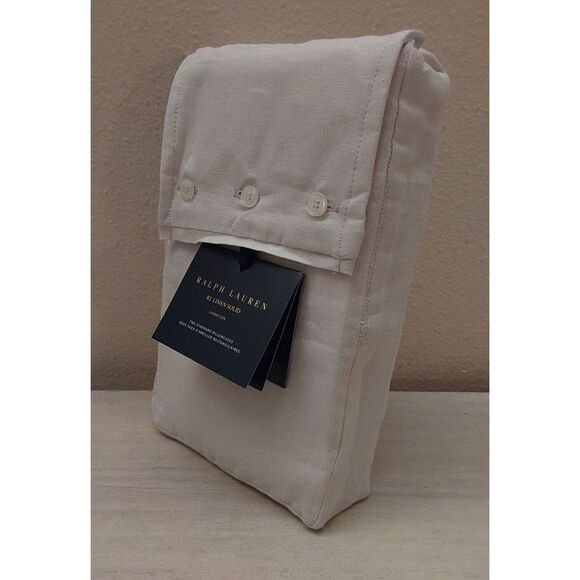 Ralph Lauren RL LINEN SOLID 100% Linen Two Standard Pillowcases PEBBLE - Picture 3 of 8